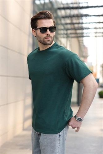 Nefti Yeşili Dikiş Detaylı Regular Fit Erkek Tişört E7183