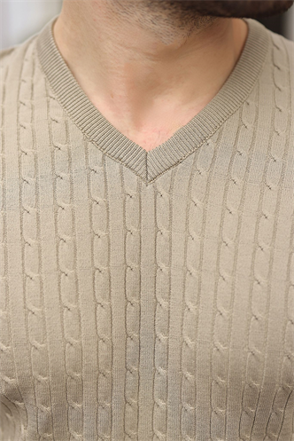 Vizon V Yaka Kısa Kollu Triko Erkek Tişört E7467