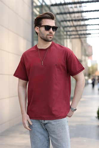 Bordo Nakış Detaylı Erkek T-shirt E7112