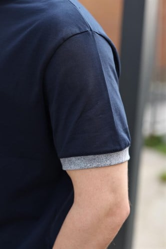 Lacivert %100 Pamuklu Bisiklet Yaka Şort Tişört Takım E7359