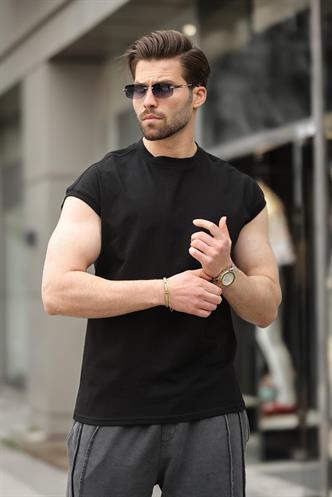 Siyah Yarım Kol Erkek Basic Tişört E7136