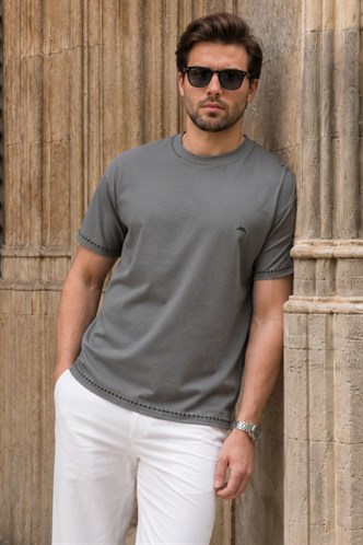 Füme Nakış Detaylı Erkek T-shirt E7112