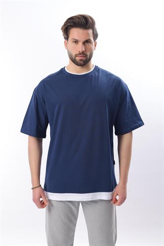 Madmext Oversize Lacivert Erkek Tişört 4978