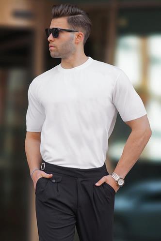 Beyaz Bisiklet Yaka Basic Erkek Tişört 6883