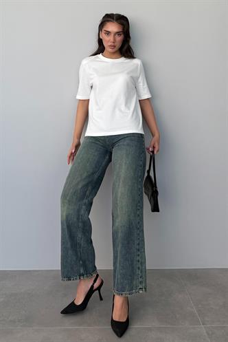 Beyaz %100 Pamuk Vatkalı Oversize Kadın T-shirt Mg2442