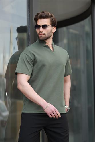 Haki Polo Yaka Erkek Basic T-shirt E7145