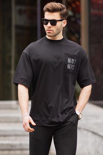 Siyah Cep Detaylı Oversize Tişört 7008