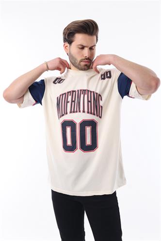 Ekru Baskılı Pamuklu Oversize Erkek T-shirt 7035