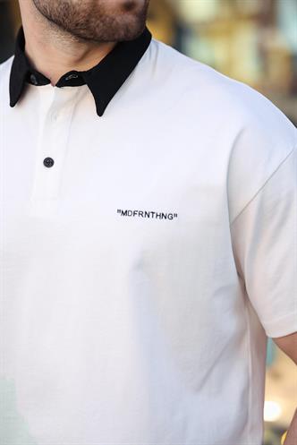 Madmext Ekru Düğmeli Polo Yaka Erkek T-shirt E7119