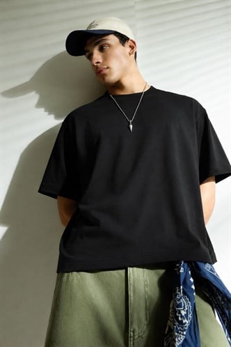 Erkek Siyah Oversize Fit Basic Tişört 6066