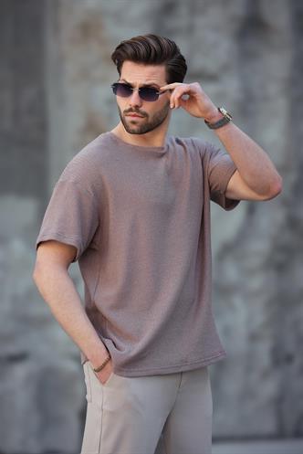 Madmext Kahverengi Bisiklet Yaka Oversize Erkek T-shirt E7134