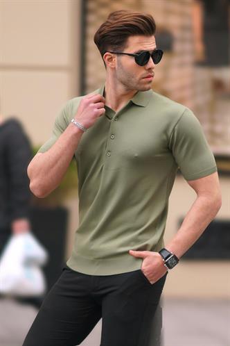 Açık Haki Erkek Polo Yaka Düz Tişört 6878