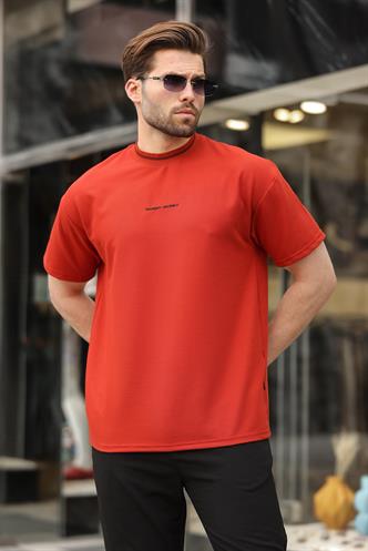 Kiremit Nakış Detaylı Basic Erkek T-shirt E7106