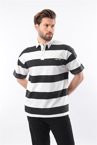 Siyah Oversize Renk Bloklu Polo Yaka Tişört E7120