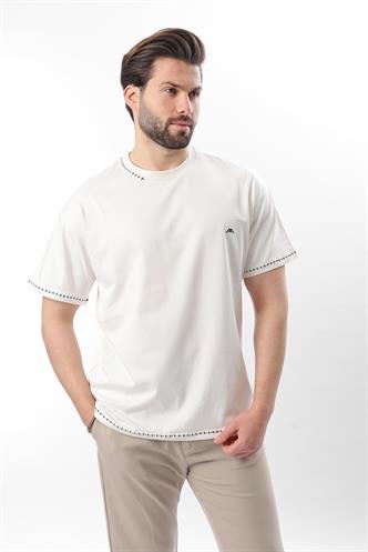 Ekru Nakış Detaylı Erkek T-shirt E7112