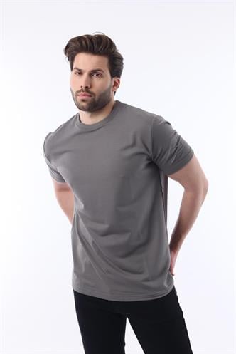 Füme Bisiklet Yaka Basic Kısa Kollu Tişört 7042