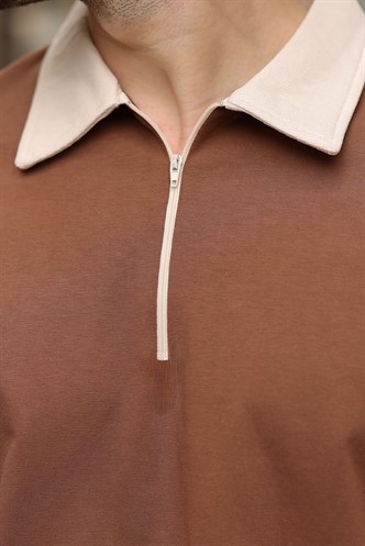 Kahverengi %100 Pamuklu Polo Yaka Şort Tişört Takım E7358