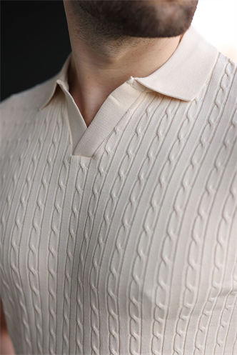 Taş Rengi Slim Fit Polo Yaka Triko Erkek Tişört E7472