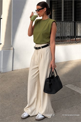 Mad Girls Khaki Sleeveless T-Shirt MG900