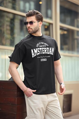 Madmext Siyah Baskılı Erkek Tişört E7124