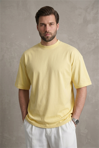 Erkek Sarı Oversize Fit Basic Tişört 6066