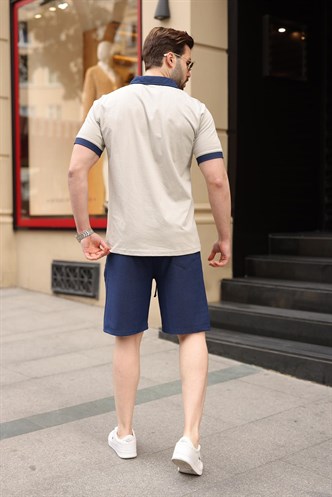 Boyalı Gri %100 Pamuklu Polo Yaka Şort Tişört Takım E7358