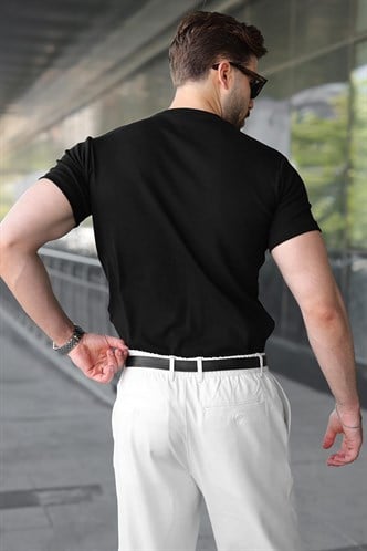 Siyah Bisiklet Yaka Regular Fit Erkek Tişört E7188