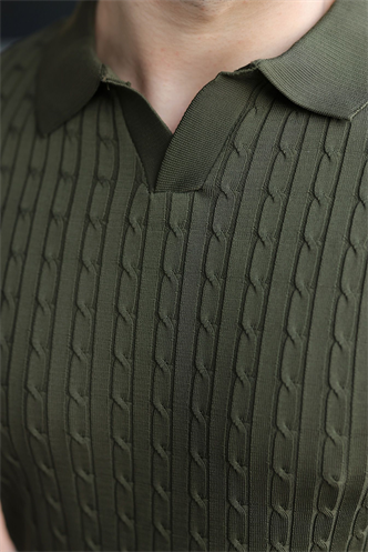 Haki Slim Fit Polo Yaka Triko Erkek Tişört E7472