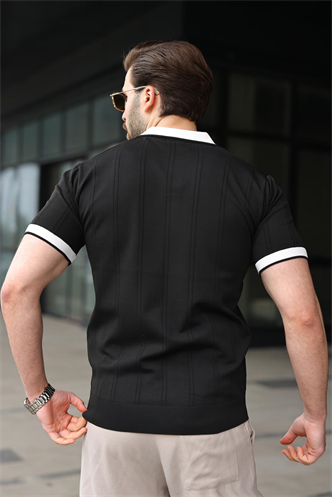 Siyah Polo Yaka Triko Erkek Tişört E7470