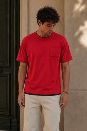 Bordo Parçalı Basic Erkek Tişört 6090