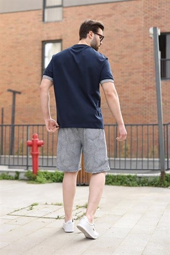 Lacivert %100 Pamuklu Bisiklet Yaka Şort Tişört Takım E7359