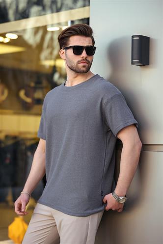 Madmext Füme Bisiklet Yaka Oversize Erkek T-shirt E7134