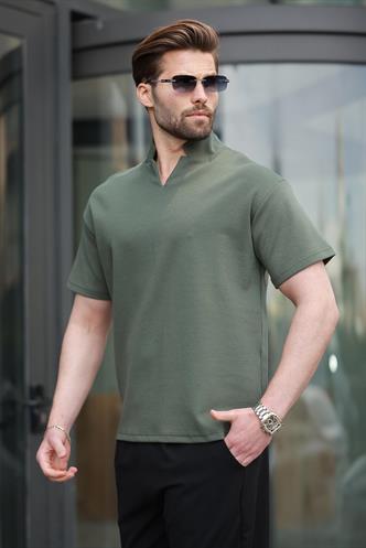 Haki Polo Yaka Erkek Basic T-shirt E7145