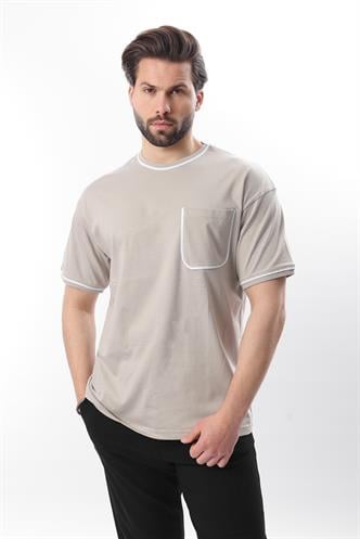 Boyalı Gri Cep Detaylı Erkek Tişört 6176