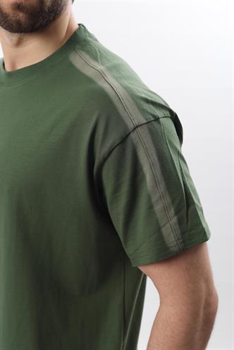 Haki Bisiklet Yaka Baskılı Erkek T-shirt E7110