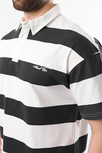 Siyah Oversize Renk Bloklu Polo Yaka Tişört E7120