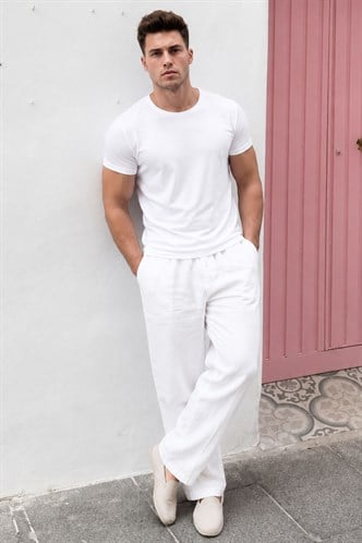 Madmext Bisiklet Yaka Basic Tişört Beyaz 3006