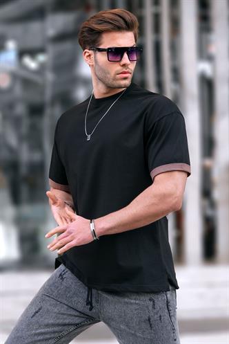 Siyah Oversize Bisiklet Yaka Tişört 6184