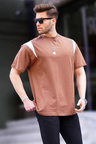 Kahverengi Oversize Bisiklet Yaka Tişört 7003