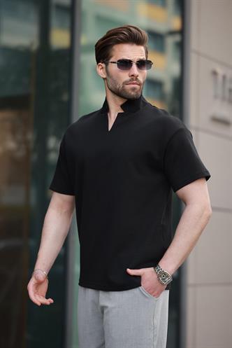 Siyah Polo Yaka Erkek Basic T-shirt E7145