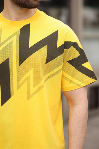 Sarı Baskılı %100 Pamuk Erkek T-shirt E7111