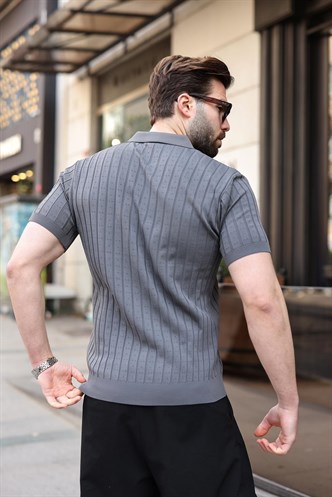 Antrasit Polo Yaka Slim Fit Triko Erkek Tişört E7465