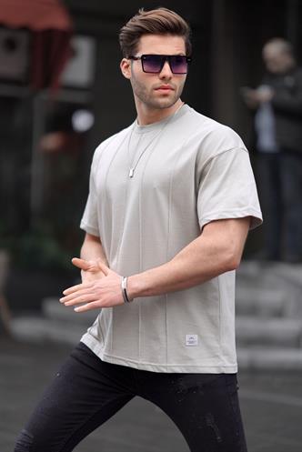 Boyalı Gri Bisiklet Yaka Erkek Tişört 6175