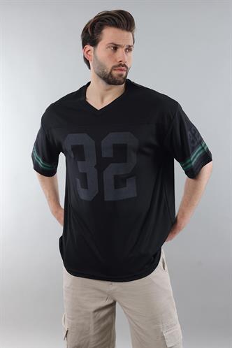 Siyah Baskılı V Yaka Erkek Tişört E5838