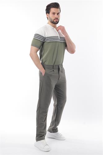 Beyaz Fermuarlı Polo Yaka Desenli Erkek T-shirt E7296