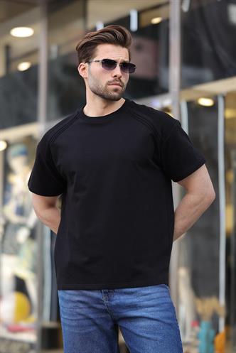 Siyah Bisiklet Yaka Basic Erkek T-shirt E7138