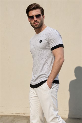 Madmext Grey Printed T-shirt for Men 4489