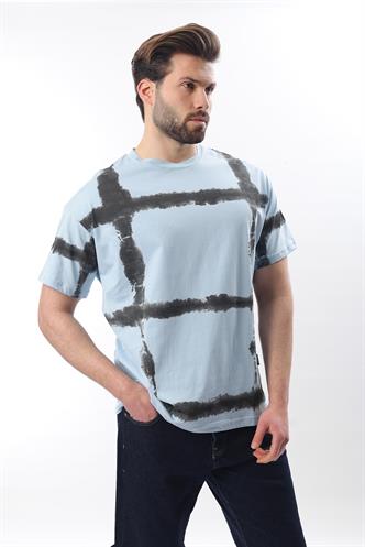 Bebe Mavisi Bisiklet Yaka Baskılı Basic Erkek T-shirt E7109