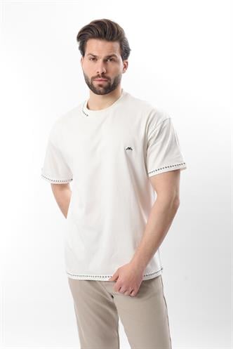 Ekru Nakış Detaylı Erkek T-shirt E7112