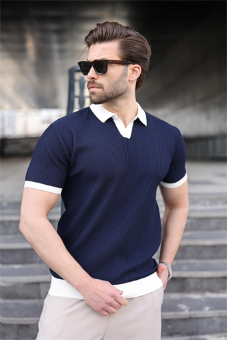 Lacivert Polo Yaka Triko Erkek Tişört E7464